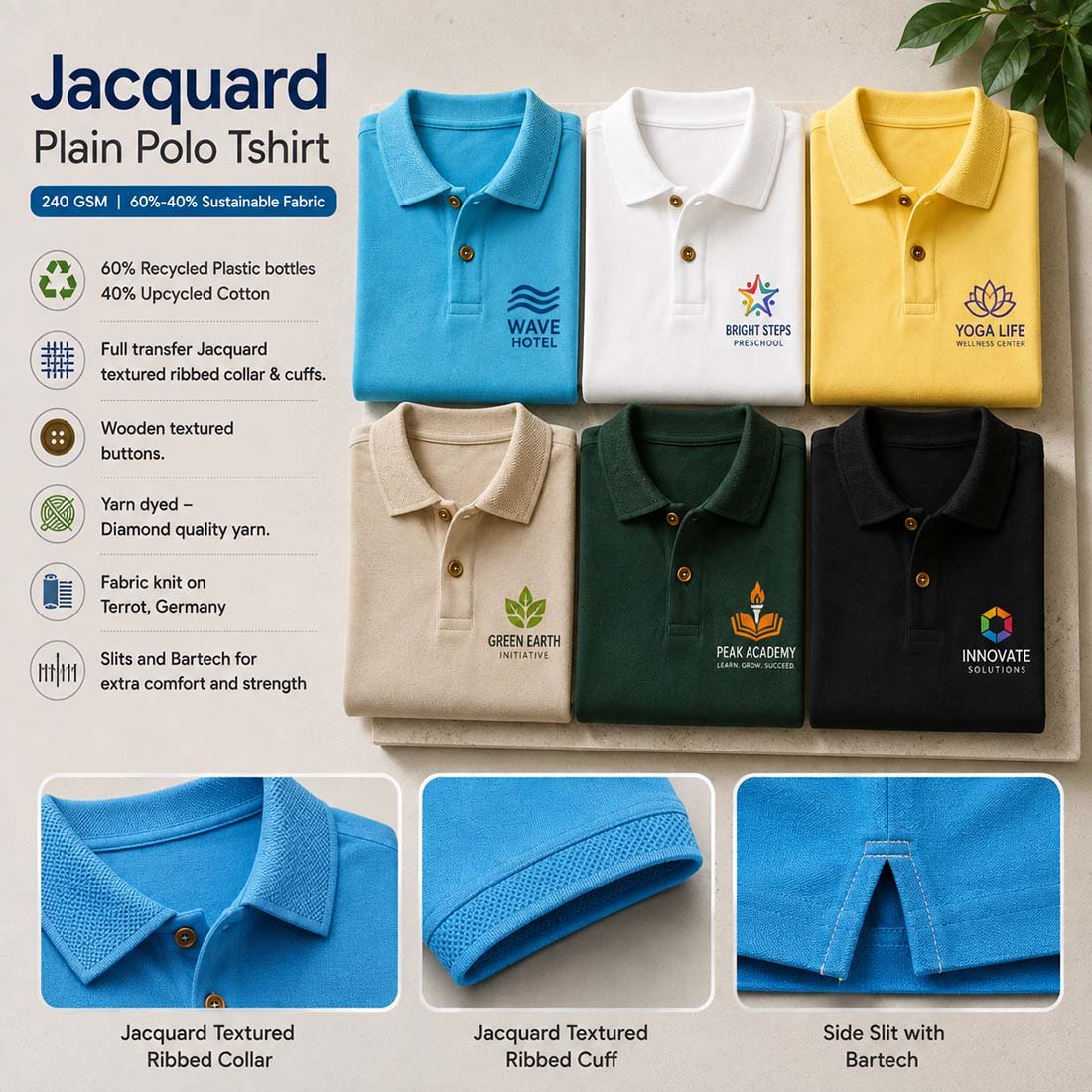 Solid 240 GSM Sustainable Corporate Polo Shirt | Promotional T-Shirts | DTF Printing Service, Embroidery T-Shirt Printing Service branding | product by Right Marc Solutions