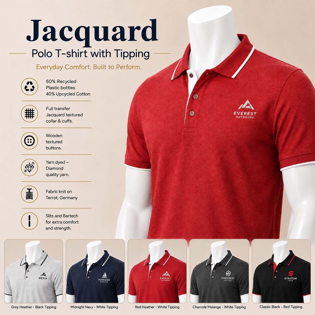 Contrast Tipping Jacquard Executive Polo Shirt | Promotional T-Shirts | DTF Printing Service, Embroidery T-Shirt Printing Service branding | product by Right Marc Solutions