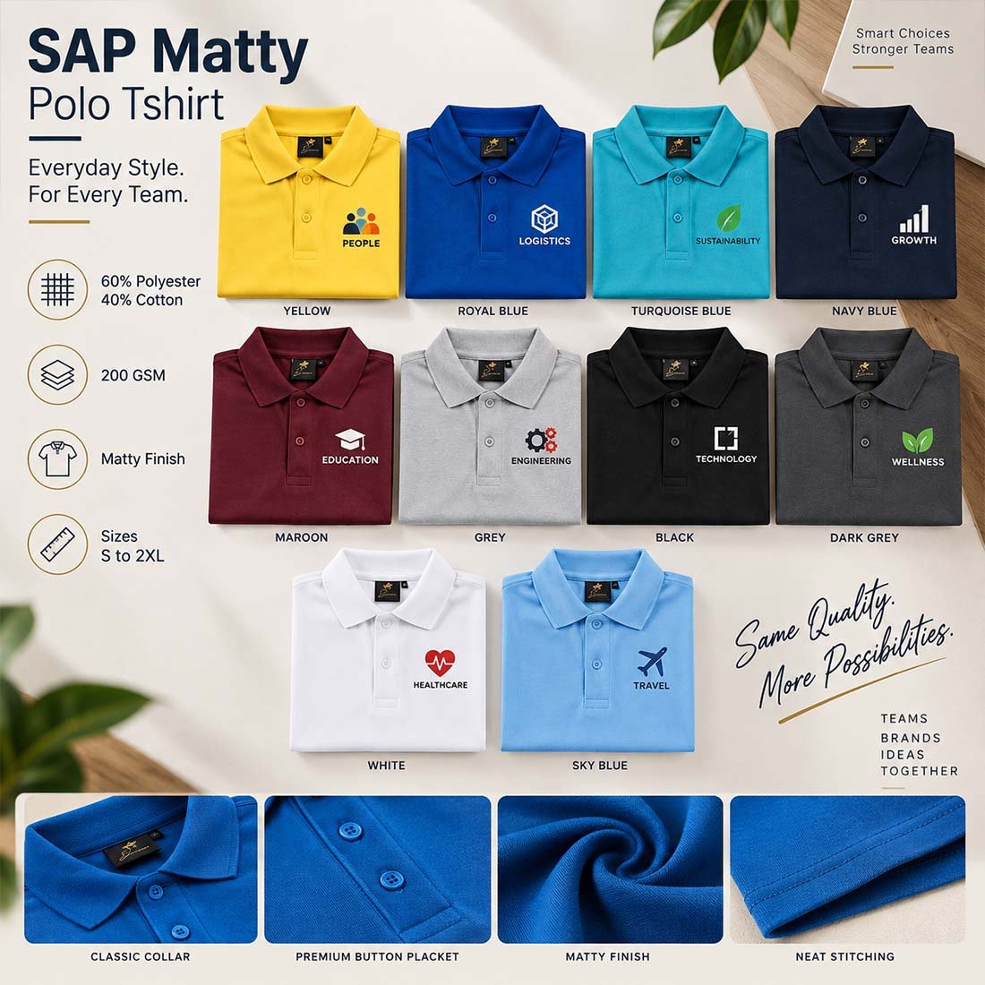 SAP Matty 200 GSM Poly-Cotton Team Polo T-Shirt | Promotional T-Shirts | DTF Printing Service, Sublimation Printing Service, Embroidery T-Shirt Printing Service branding | product by Right Marc Solutions