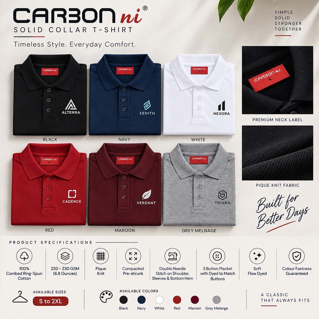 Carbonni Solid Pique 230 GSM Combed Cotton Corporate Polo T-Shirt | Promotional T-Shirts | DTF Printing Service, Embroidery T-Shirt Printing Service branding | product by Right Marc Solutions