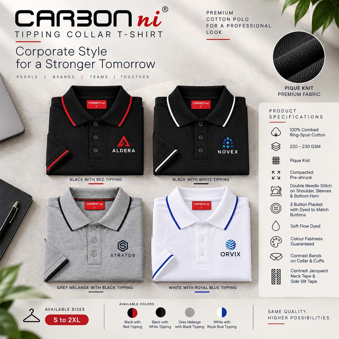 Carbonni Accent Tipped 230 GSM Combed Cotton Corporate Polo T-Shirt | Promotional T-Shirts | DTF Printing Service, Embroidery T-Shirt Printing Service branding | product by Right Marc Solutions