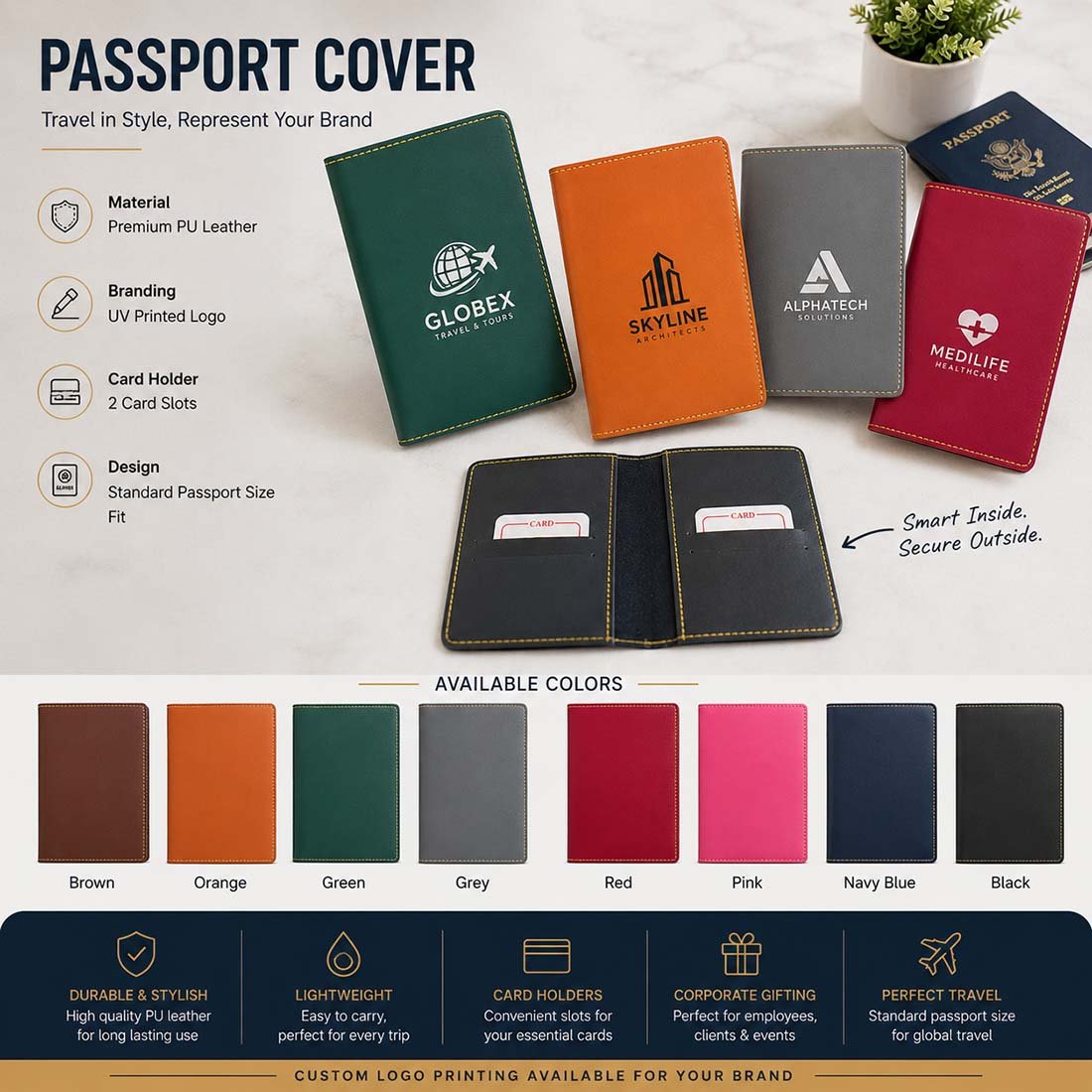 Executive PU Leather Passport Cover & Travel Wallet | Leather Products | DTF Printing Service, UV Printing Service, Laser Engraving Service finish | gallery view 1