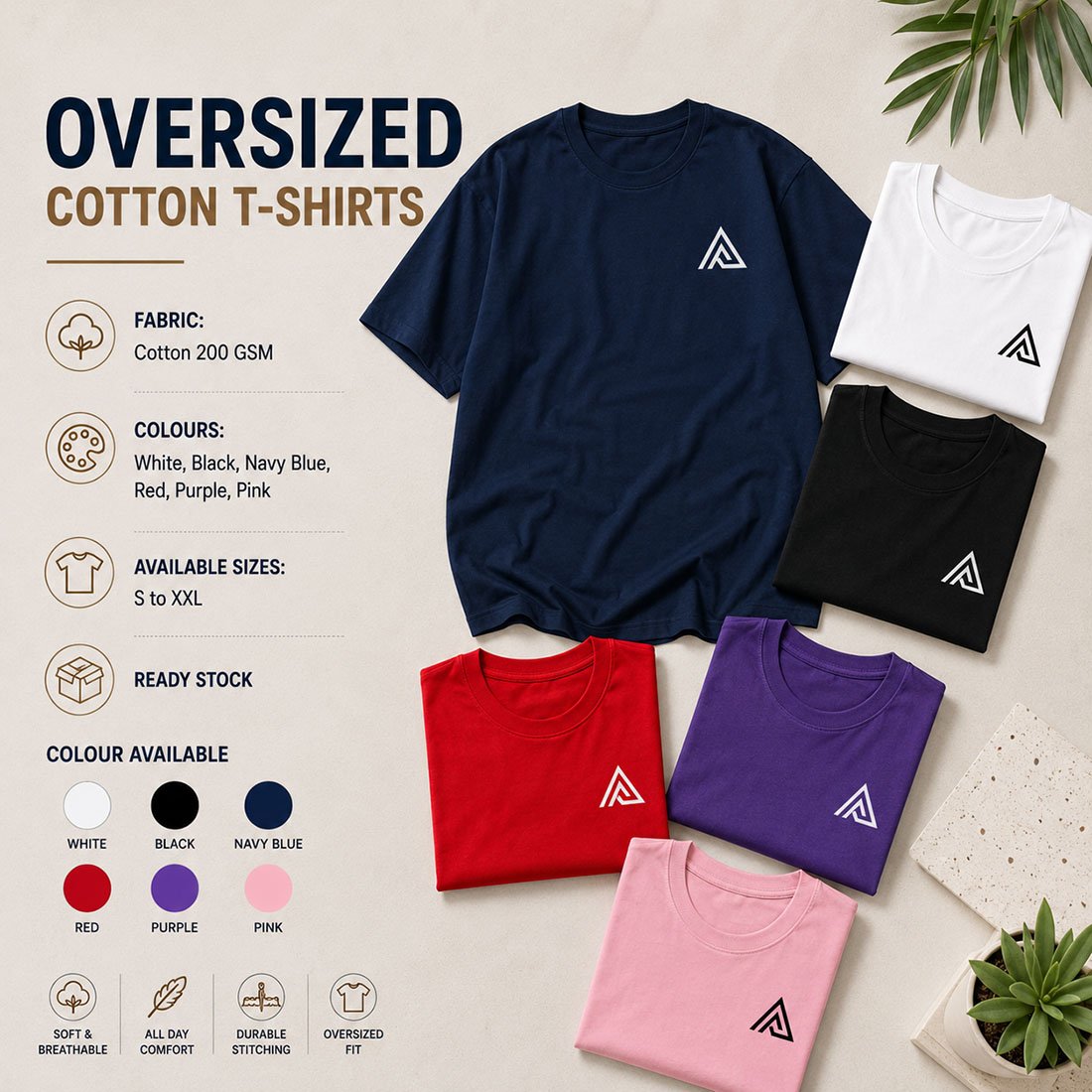 Heavyweight 220 GSM combed cotton oversized drop-shoulder T-shirt with custom corporate logo printing for tech startup swag