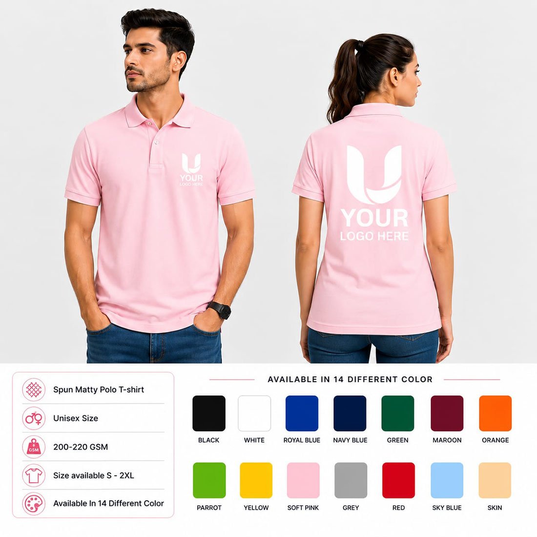 Spun Matty Pink Promotional Polo T-Shirts | T-Shirts | DTF Printing, Sublimation Printing branding | product by Right Marc Solutions