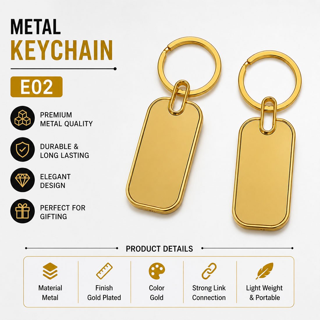 Blank Gold Border Mirror Metal Keychain (E02) | Laser Engraved Keychains | Laser Engraving branding | product by Right Marc Solutions