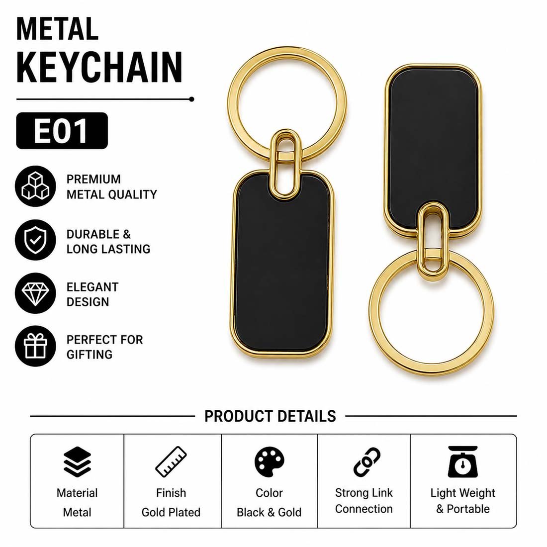 Blank Gold Border Rectangle Keychain (E01) | Laser Engraved Keychains | Laser Engraving branding | product by Right Marc Solutions