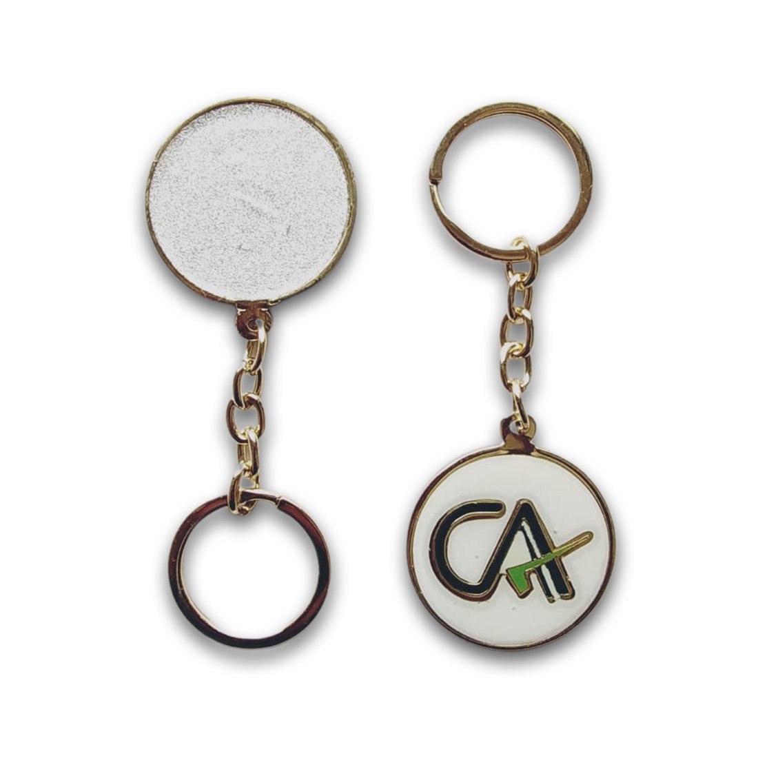 Blank Gold Round CA Metal Keychain with Chain Link (E20) | Laser Engraved Keychains | Laser Engraving branding | product by Right Marc Solutions