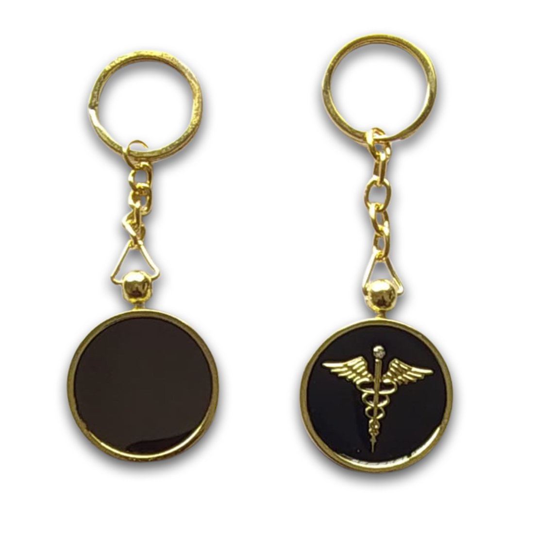 Blank Gold Round Doctor Metal Keychain with Chain Link (E19) | Laser Engraved Keychains | Laser Engraving branding | product by Right Marc Solutions