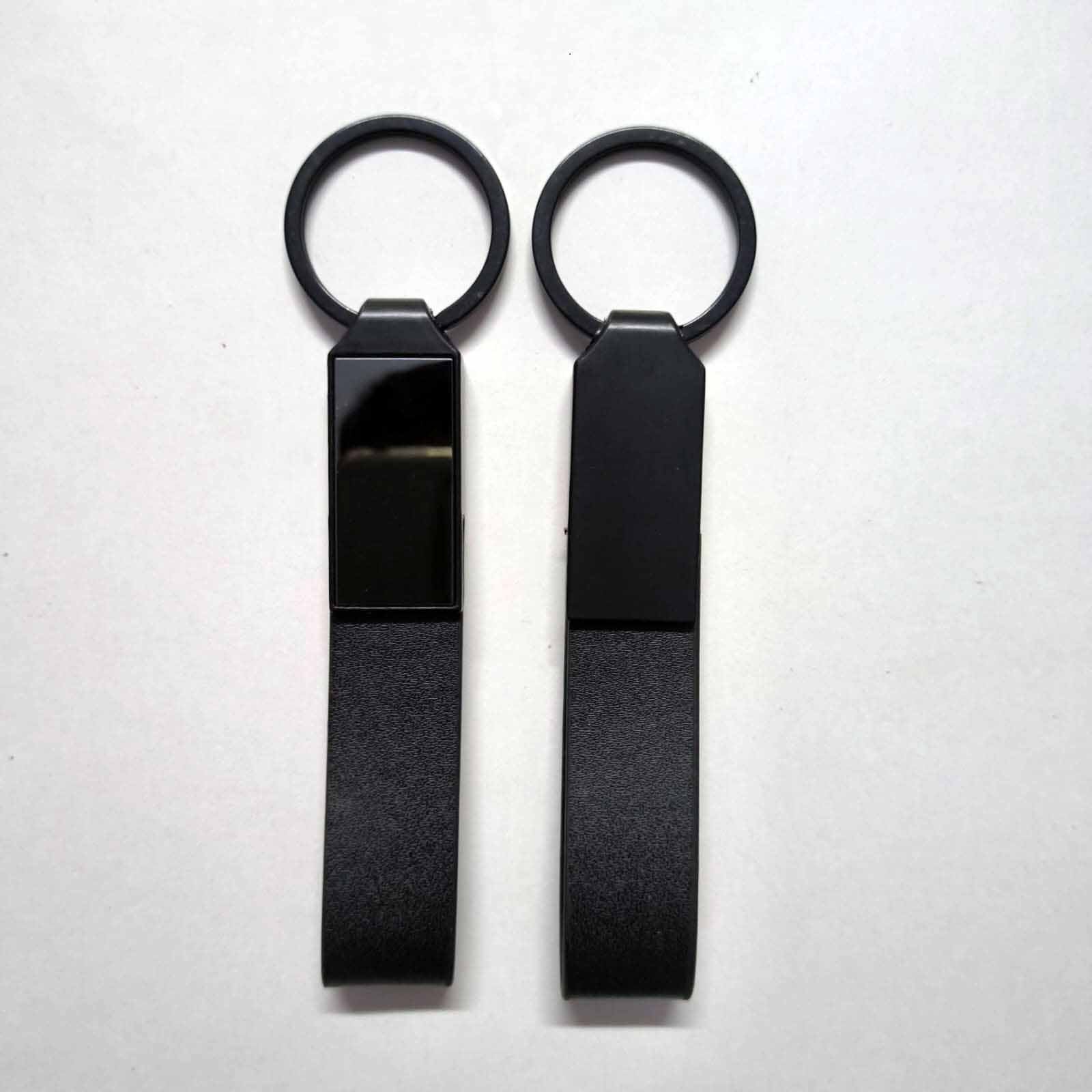 Blank Matte Black Long Rectangle Metal Keychain with Leather Strap (E16) | Laser Engraved Keychains | Laser Engraving branding | product by Right Marc Solutions