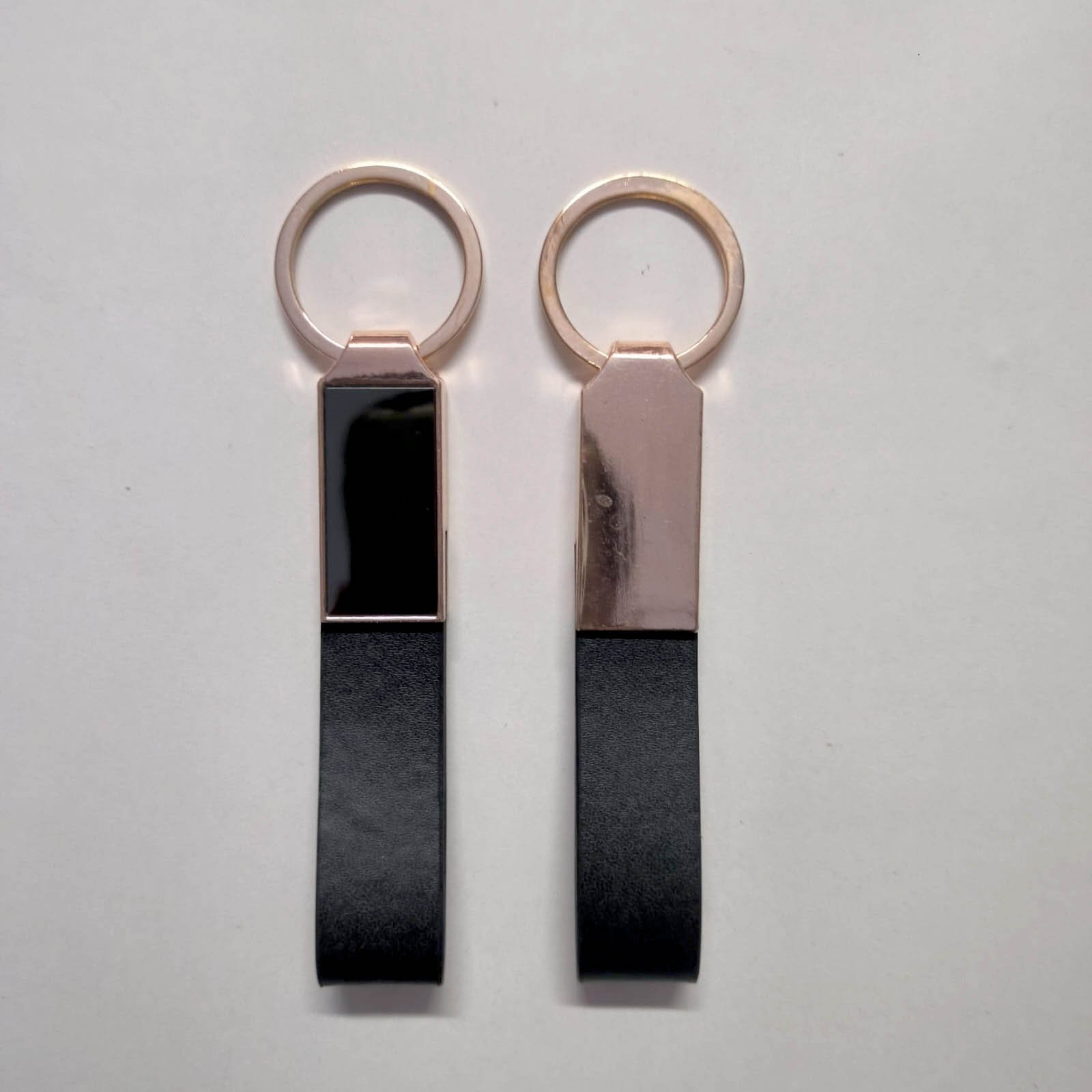 Blank Rose Gold Long Rectangle Metal Keychain with Leather Strap (E15) | Laser Engraved Keychains | Laser Engraving branding | product by Right Marc Solutions