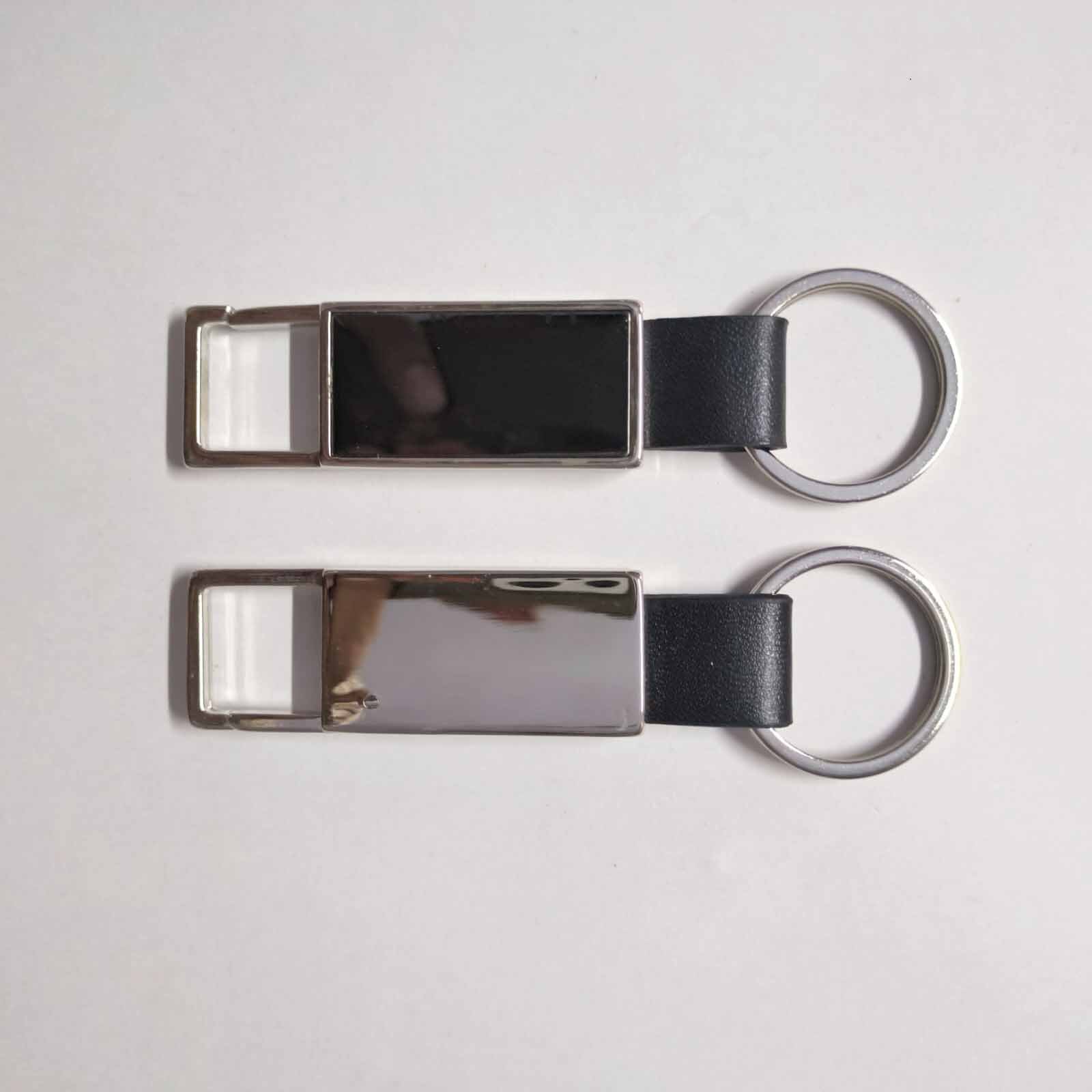 Blank Silver Long Rectangle Metal Keychain with Leather Strap (E13) | Laser Engraved Keychains | Laser Engraving branding | product by Right Marc Solutions
