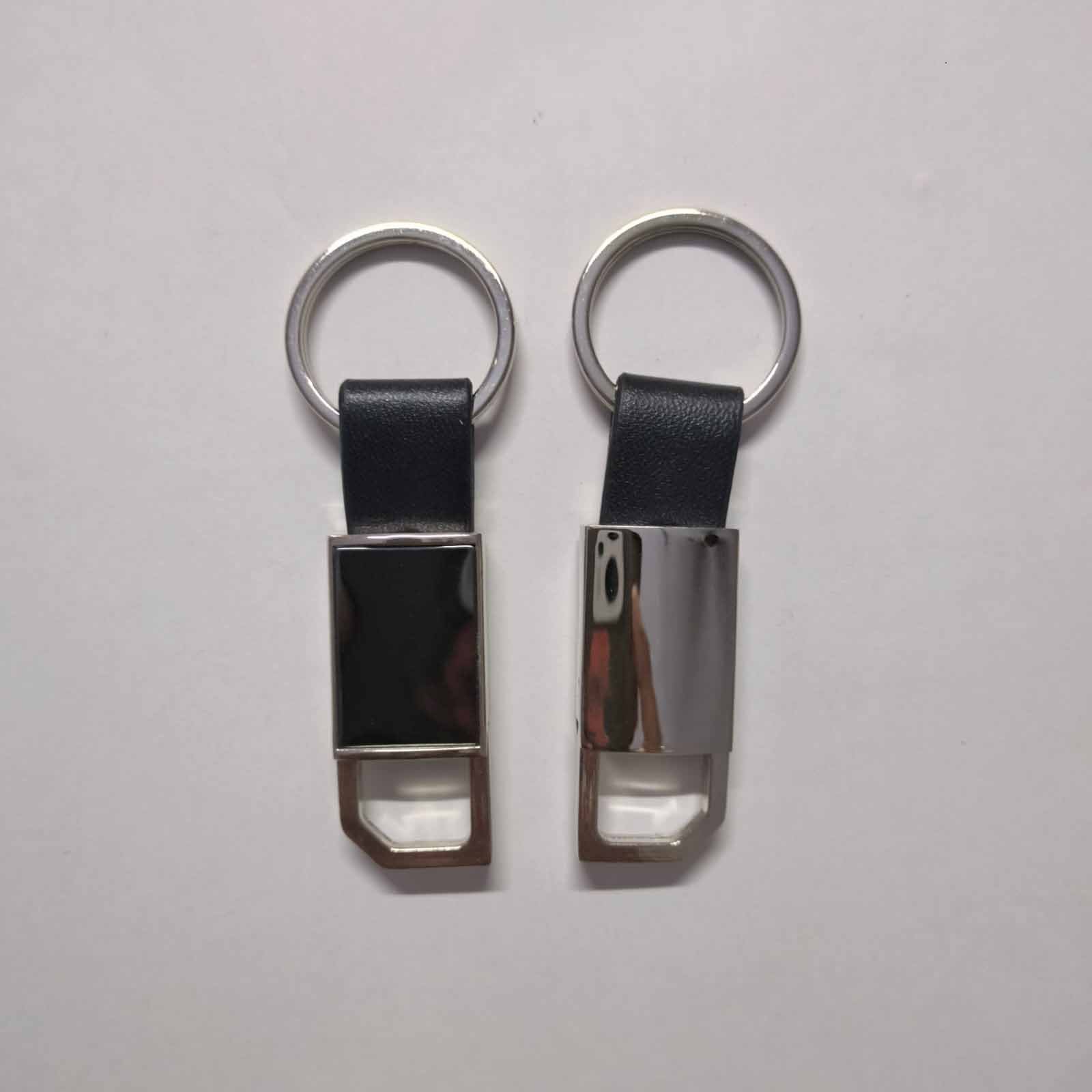 Blank Silver Rectangle Metal Keychain with Leather Strap (E11) | Laser Engraved Keychains | Laser Engraving branding | product by Right Marc Solutions