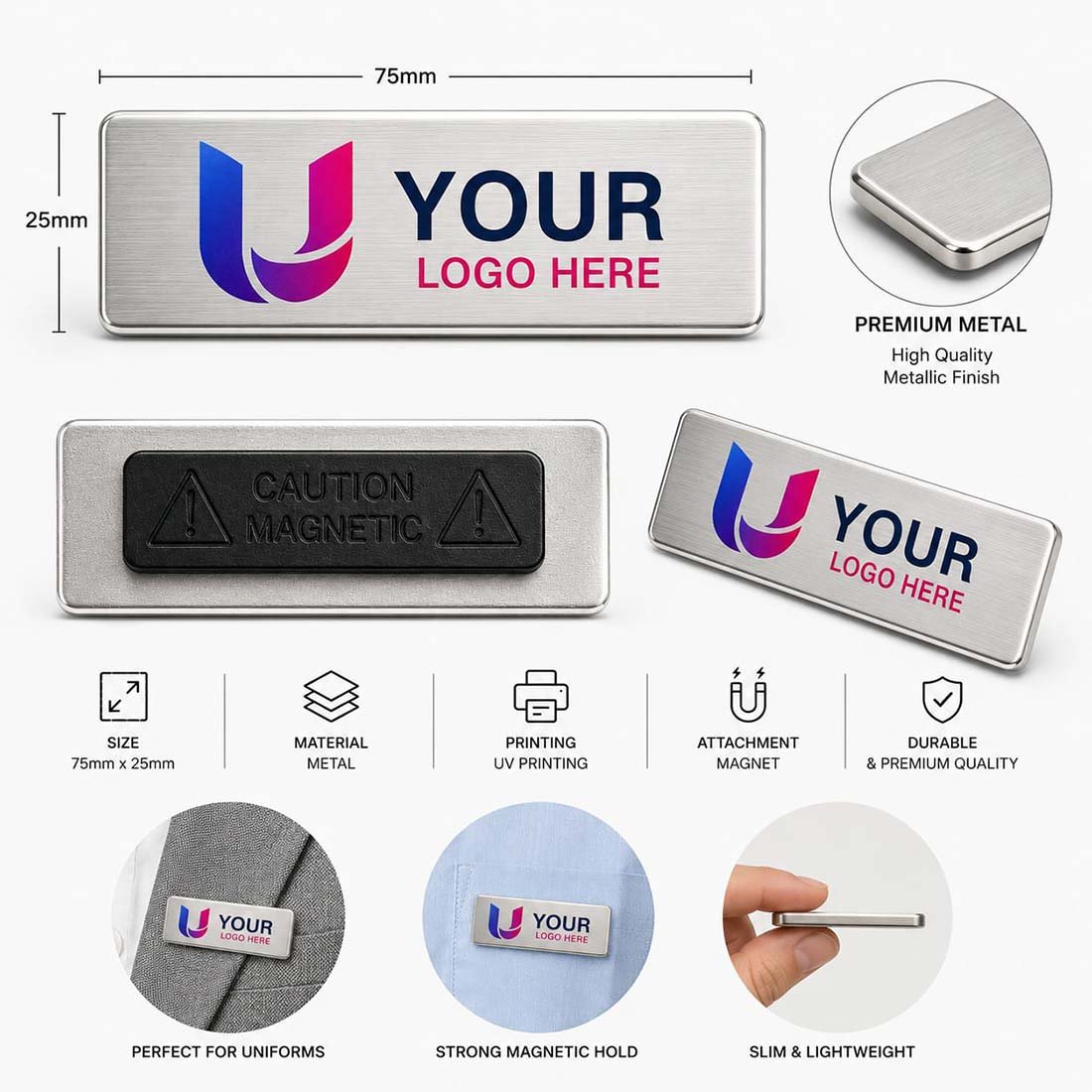 Corporate UV Printed Magnetic Metal Badges | Promotional Badges | UV Printing branding | product by Right Marc Solutions