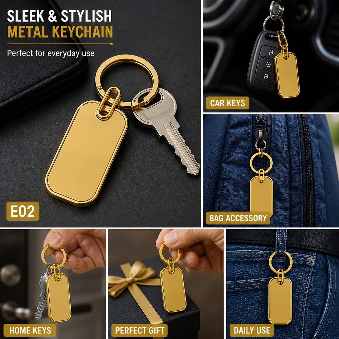 Blank Gold Border Mirror Metal Keychain (E02) | Laser Engraved Keychains | Laser Engraving Service finish | gallery view 1