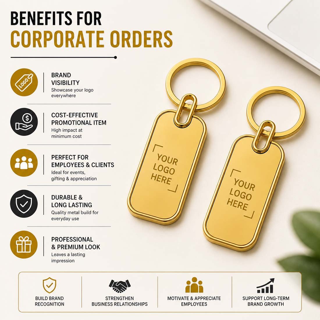 Blank Gold Border Mirror Metal Keychain (E02) | Laser Engraved Keychains | Laser Engraving Service finish | gallery view 3
