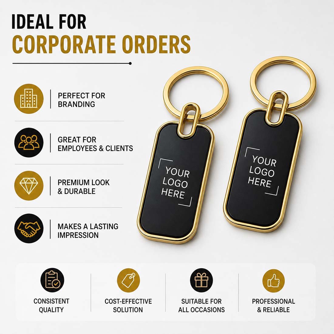 Blank Gold Border Rectangle Keychain (E01) | Laser Engraved Keychains | Laser Engraving Service finish | gallery view 3