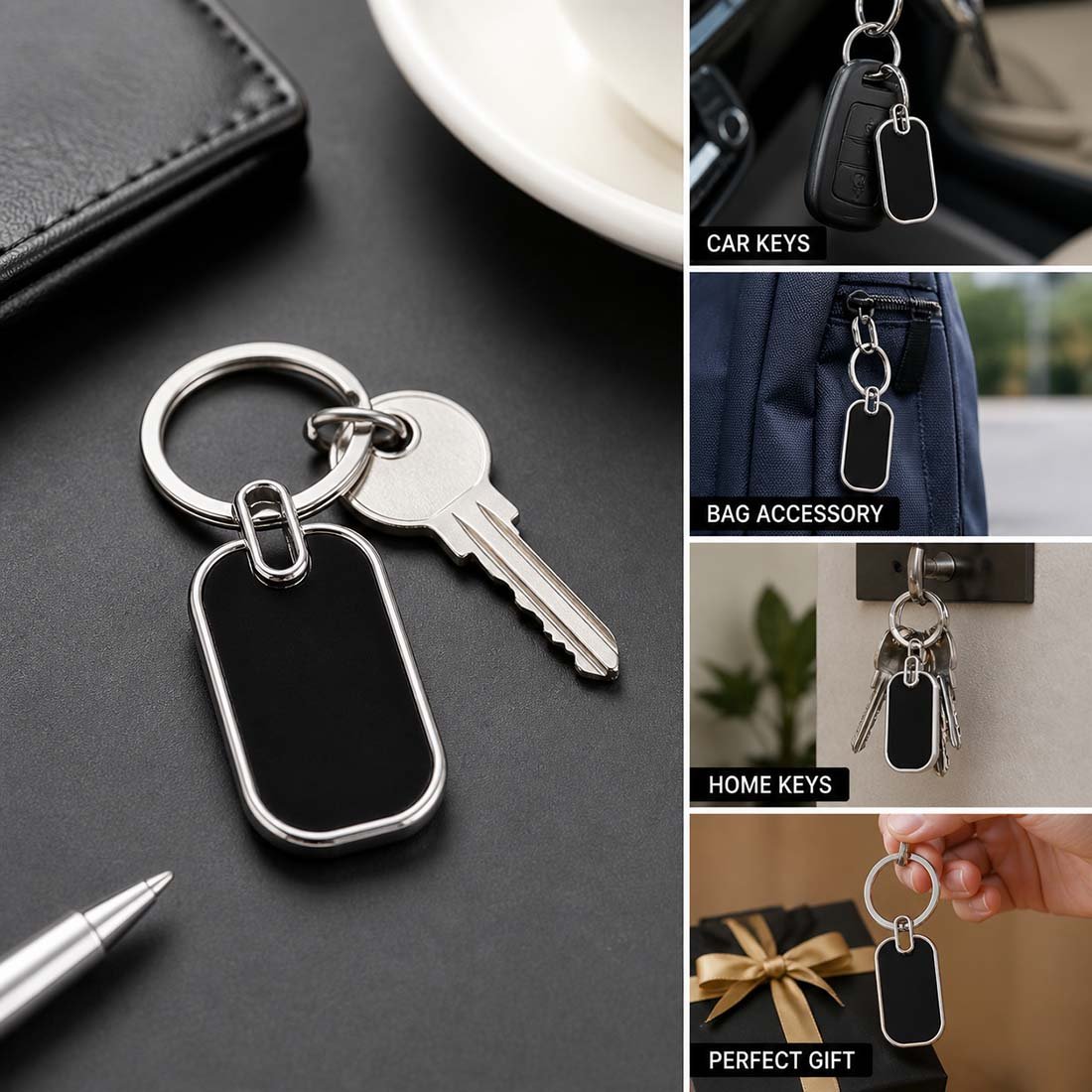 Blank Silver Border Rectangle Keychain (E03) | Laser Engraved Keychains | Laser Engraving Service finish | gallery view 1