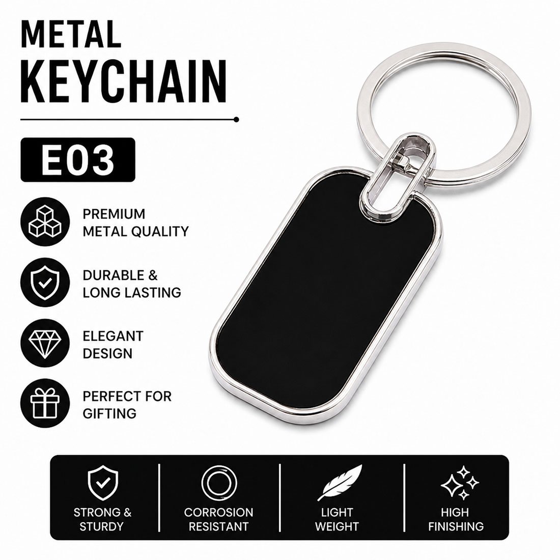 Blank Silver Border Rectangle Keychain (E03) | Laser Engraved Keychains | Laser Engraving Service finish | gallery view 3