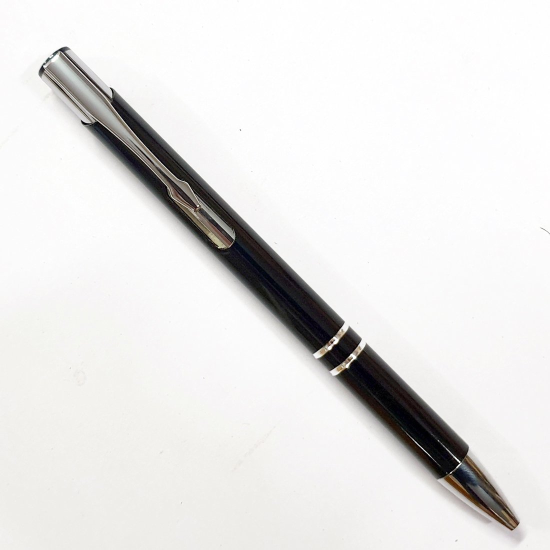 MP03 Benz Black Metal Pen blank with a matte finish, ideal for high-contrast silver laser engraving.