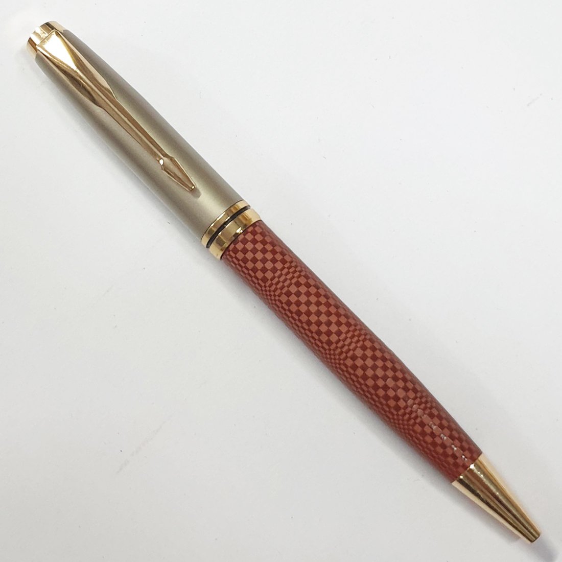 MP14 Russal Leather Brown Metal Pen blank featuring a stitched leather barrel for custom branding.