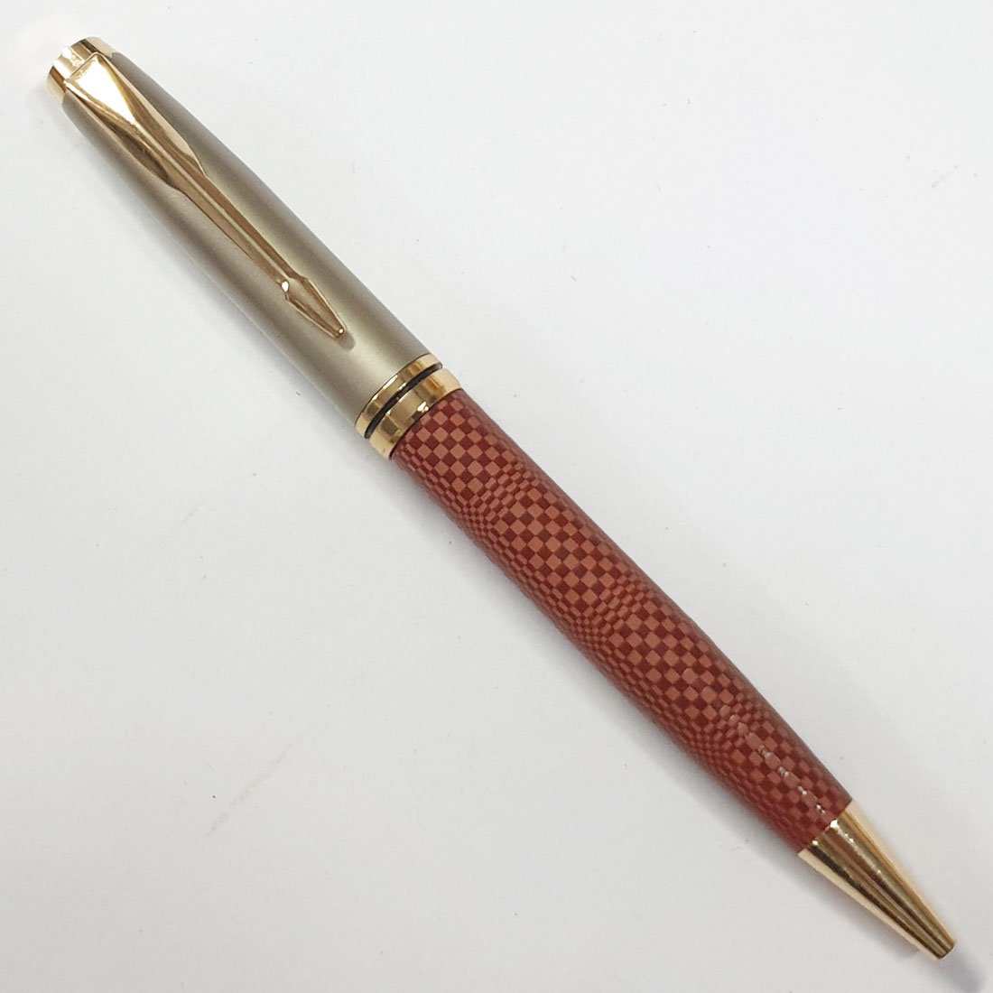 MP14 Russal Leather Brown Metal Pen blank featuring a stitched leather barrel for custom branding.