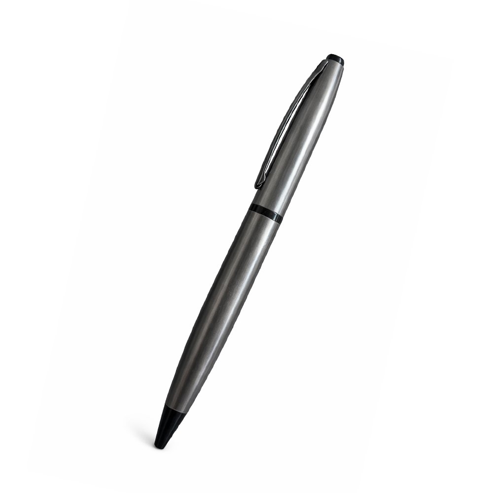MP39 Gray Metal Ball Pen blank with a matte slate finish for custom silver laser branding.
