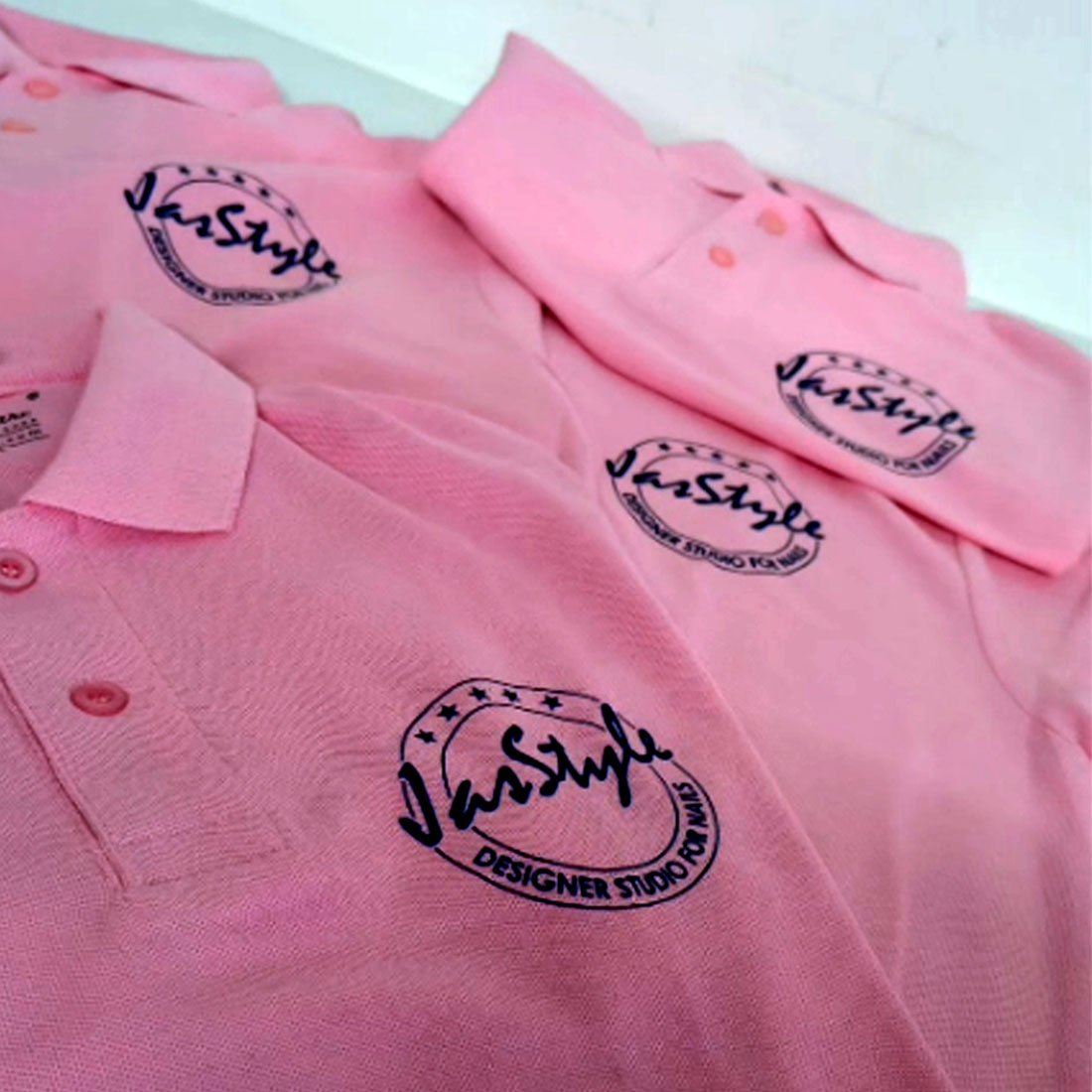 Custom Spun Matty Polo T-Shirts for Nail Studio | Spun Matty Pink Promotional Polo T-Shirts | Rajkot | completed project by Right Marc Solutions
